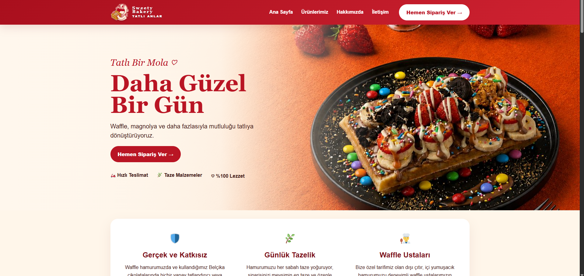 Sweety Bakery marka sitesi ana sayfa tasarımı