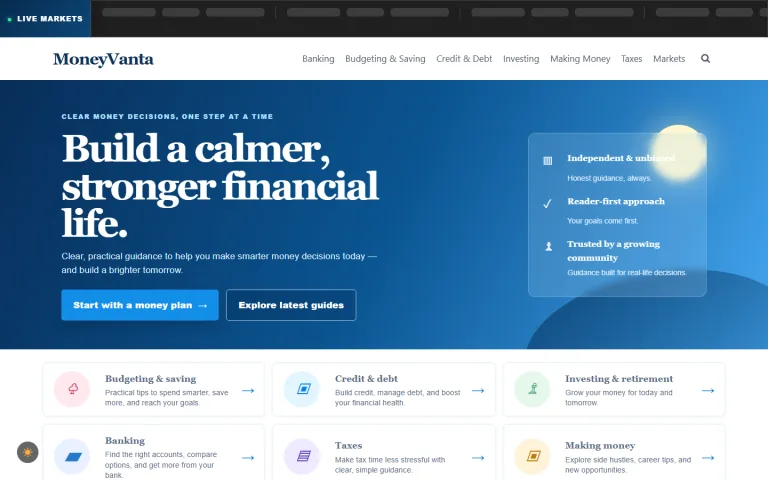 MoneyVanta web sitesi ana sayfa tasarımı