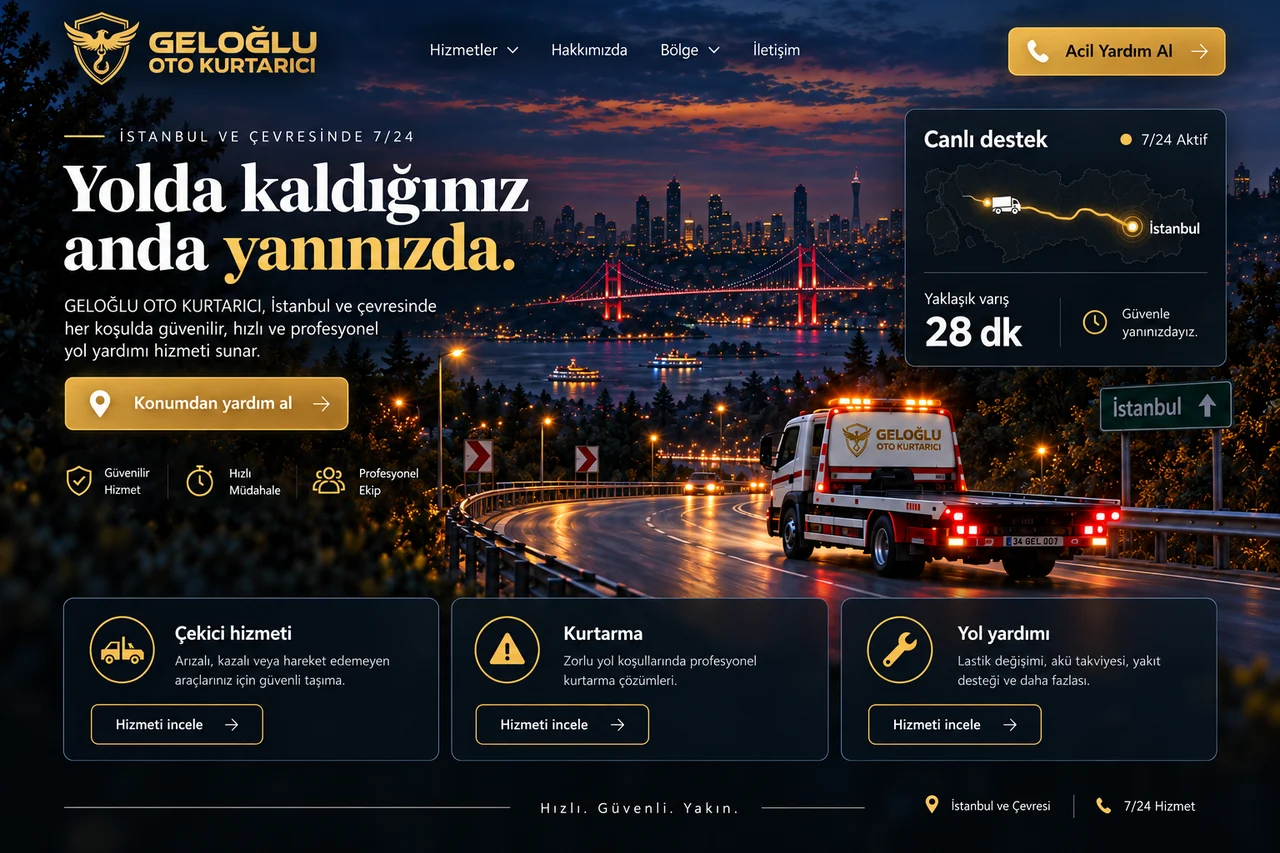 Geloğlu Oto Kurtarıcı ana sayfa tasarımı
