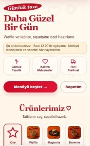 Sweety Bakery ürün ve kategori seçimi — gerçek mobil arayüz